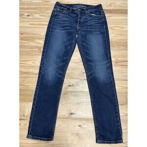 American Eagle Tomgirl Button Fly Dark Dreams Stretch Jeans 2 Blue